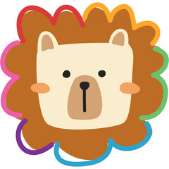 Colorful cartoon lion face with rainbow mane outline