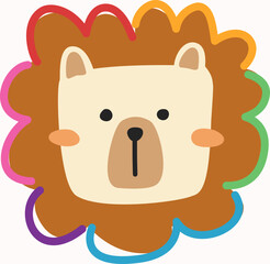 Colorful cartoon lion face with rainbow mane outline