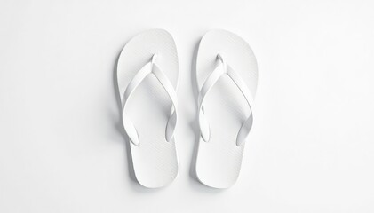 Fototapeta premium Pair of white flip-flops, isolated on seamless white backdrop, pair, beach, objects