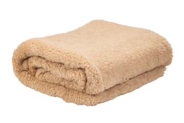 Soft beige faux fur throw blanket folded on a transparent background vector, perfect for adding warmth and texture to interior design projects