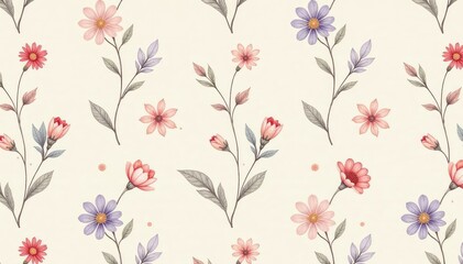 Subtle floral motif, pastel shades, delicate lines, seamless repeat, romantic, background