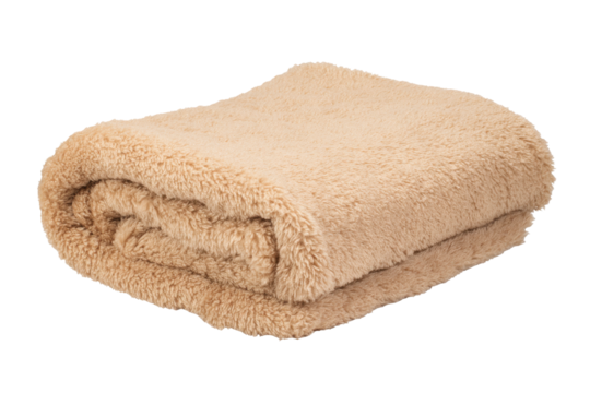 Soft beige faux fur throw blanket folded on a transparent background vector, perfect for adding warmth and texture to interior design projects