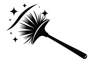 Silhouette shows a duster cleaning with stars and curve element added near it