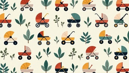 Fototapeta premium Modern stroller pattern, geometric shapes, neutral tones , neutral, photo