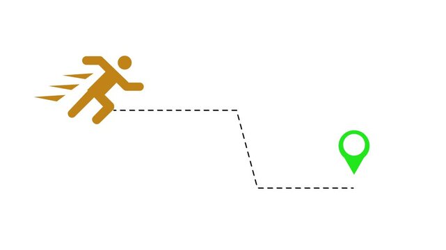 Person Run icon location animation on white background. 4k video 