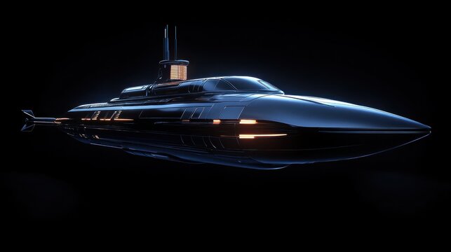 Futuristic submarine, sleek design, dark background
