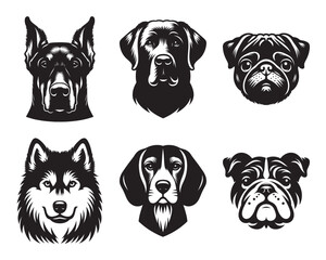 Different dog breed head mascot set bundle vector illustration isolated on white background