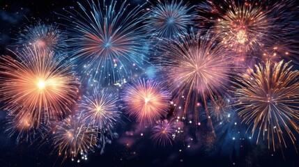 Spectacular Fireworks Display Vibrant Colors Light Up the Night Sky