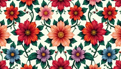 Intricate floral design, repeating seamlessly , monochrome, vine