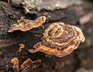 Closeup Of Brown And Beige Fungus On Tree Bark