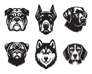 Different dog breed head mascot set bundle vector illustration isolated on white background