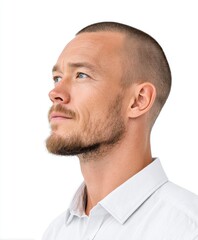 Fototapeta premium Confident Man with Short Hair and Beard Looking Thoughtfully into the Distance