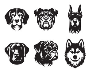 Different dog breed head mascot set bundle vector illustration isolated on white background