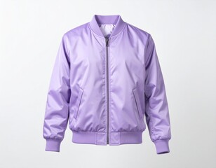 Fototapeta premium White Purple Satin Bomber Jacket Mockup with white background