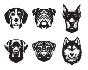 Different dog breed head mascot set bundle vector illustration isolated on white background