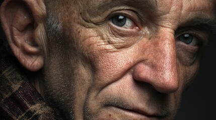 Obraz premium Elderly man portrait with wrinkles studio realistic photography dramatic lighting close-up shot