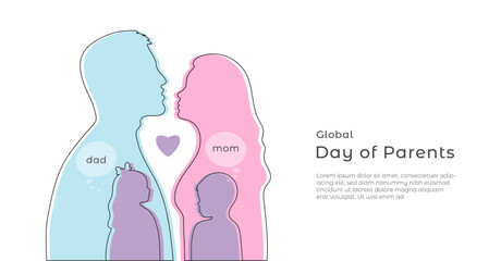 Global Day of Parents banner template. June 1. Holiday concept. Minimalist design for background, card, poster with text inscription. Copy space.