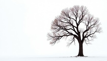 Obraz premium Branches of a bare deciduous tree on white background, forest brown, snow