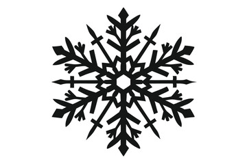 Intricate black snowflake with geometrical shapes creates a beautiful winter seasonal pattern isolated on white