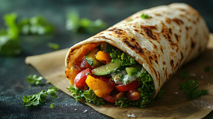 Fresh Vegetable Wrap with Colorful Ingredients and Herbs