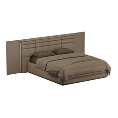 A bed with a brown headboard and a white pillow