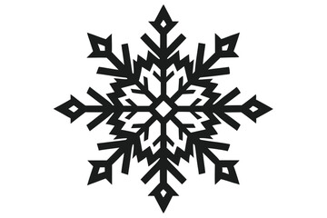 Detailed black snowflake featuring geometric angular patterns creates a simple winter theme