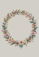 Watercolor Floral Wreath Frame Elegant Pastel Flower Border for Invitations and Cards