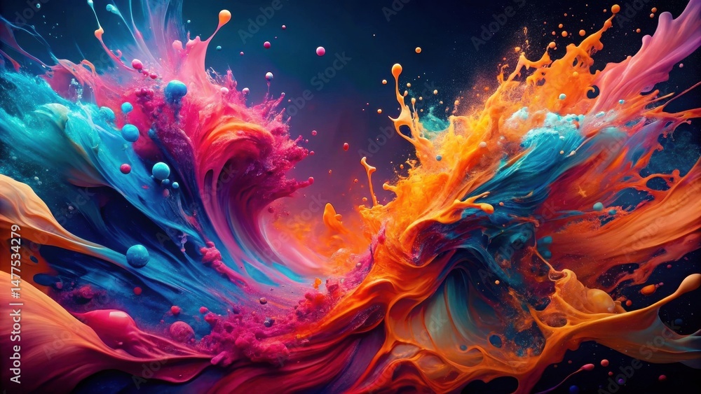 Poster abstract colorful swirling paint explosion a dynamic visual symphony of hues and textures