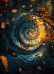 Swirling Leaves in a Spiral with Central Focus