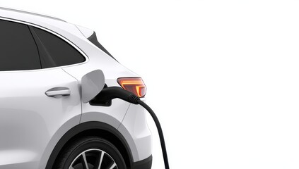 Electric Vehicle Charging at Station with Cable and Connector Attached