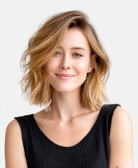 Naklejka premium Charming Young Woman with Blonde Hair and Bright Smile