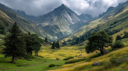 Fototapeta premium Majestic highland landscape with clouds over mountain peak nature view scenic environment