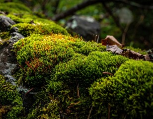 Obraz premium Closeup View Of Moss Growing On Rocks In Forest