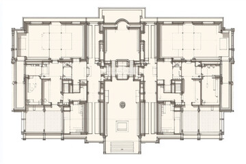 Detailed Sepia Architectural House Floor Plan Drawing
