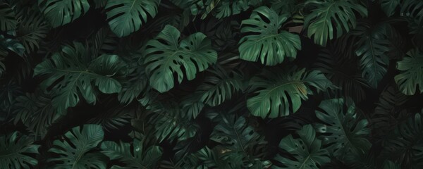 Fototapeta premium Bold black & deep green tropical leaf abstract pattern Lush, exotic vibe , abstract, green background, vector art