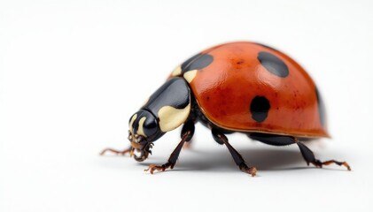 Naklejka premium Close-up of a single ladybug on white background, red, close-up