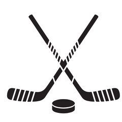 Sets of Crossed Hockey Sticks and Pucks Illustration, Crossed Hockey Sticks and Puck Icon, Collection of Black Hockey Sticks silhouettes