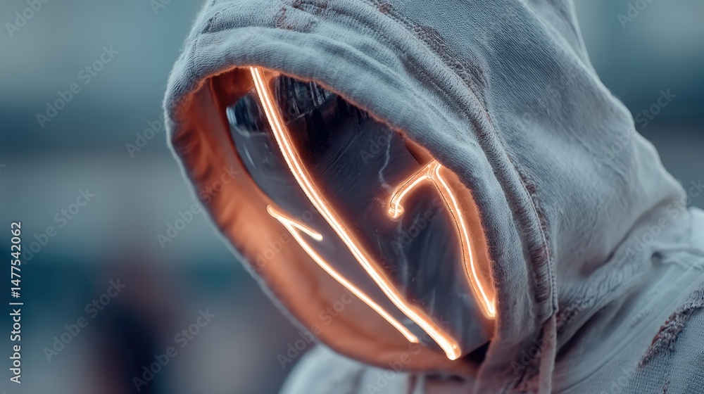 Poster hacker with glowing screen reflections urban setting digital art nighttime close-up perspective