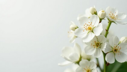 Obraz premium Delicate white flower blossoms on pure white background, white, light, closeup