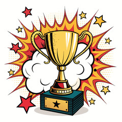 A vibrant cartoon battle royale trophy, engulfed in playful, colorful explosions.  Showcase dynamic action and celebratory elements.