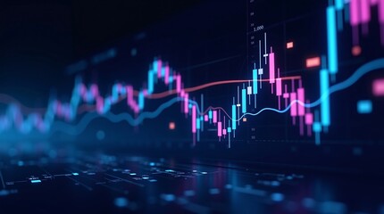 Naklejka premium Abstract Pink and Blue Candlestick Chart for Stock Market Analysis