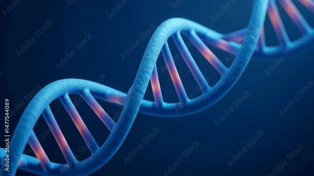 Poster detailed 3d medical animation rendering rotating double helix structure, representing complex geneti