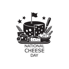 National Cheese Day Silhouette Vector Illustration, Solid White Background.