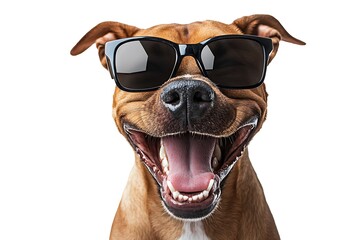 Humorous Dog with Wide Goofy Grin and Sunglasses.