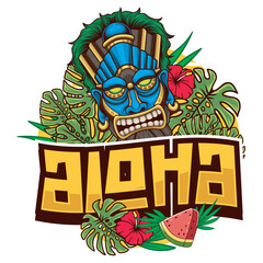 Vector Illustration of Tiki Mask with Retro Vector Illustration Available for Tshirt Design © harrisaputra