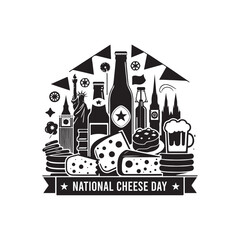 Fototapeta premium National Cheese Day Silhouette Vector Illustration, Solid White Background.