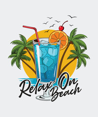 Blue beach cocktail graphic with 