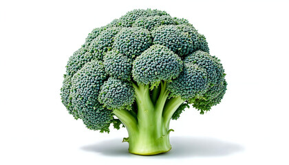 A vibrant, close-up of a fresh, healthy broccoli. Capturing the intricate detail of its florets and stalk. Perfect for health, food, and nutrition projects.