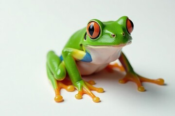 Obraz premium Green tree frog, perched on white, vibrant skin, image, creature, frog