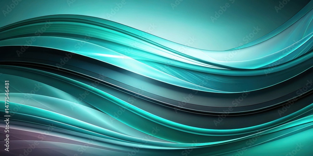 Poster Abstract Teal Wave Design  Fluid Curves and Smooth Transitions in a Vibrant Color Palette